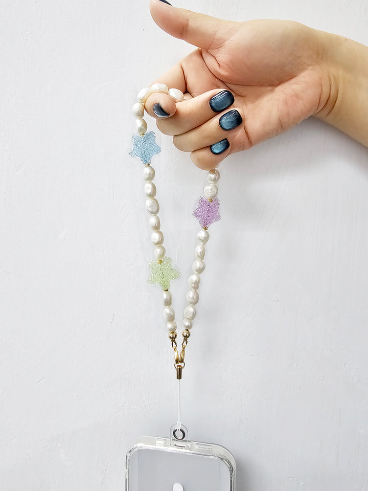Playful Freshwater Pearls With Colorful Stars Phone Strap PC053