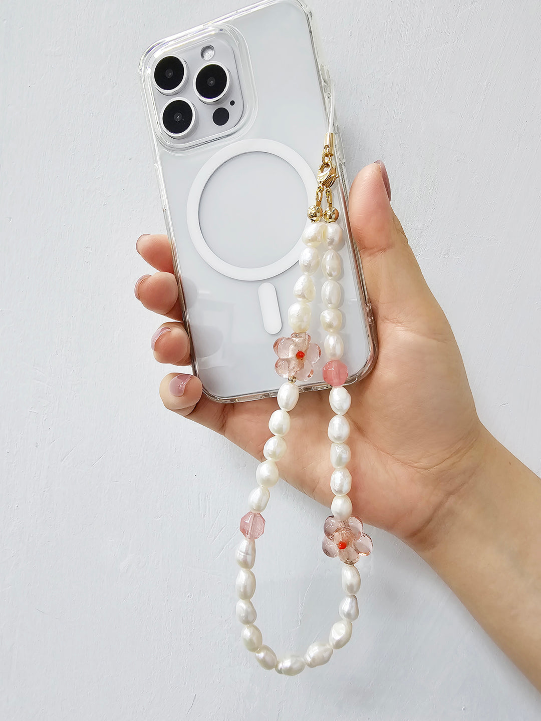Freshwater Pearls With Pink Flowers Lovely Phone Strap PC052