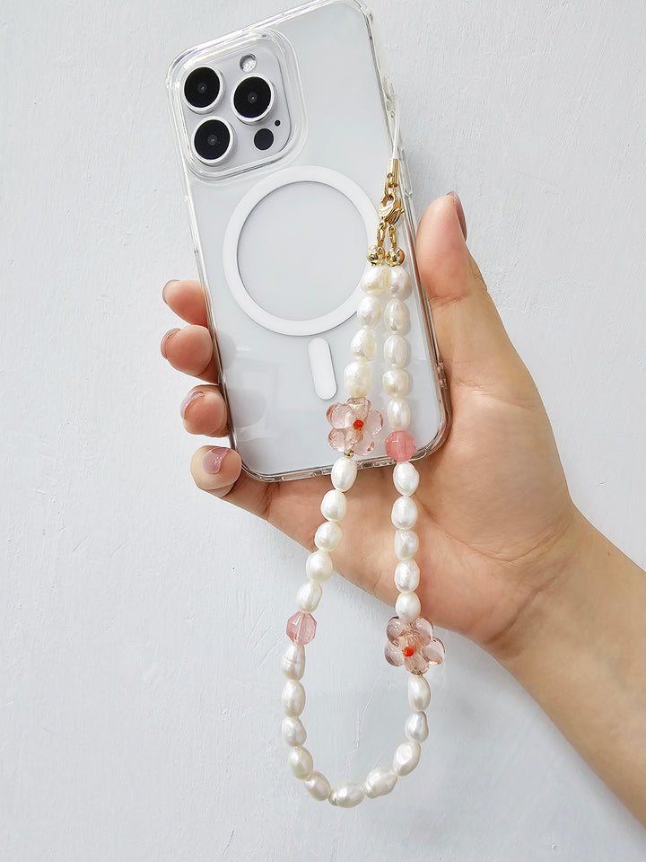 Freshwater Pearls With Pink Flowers Lovely Phone Strap PC052
