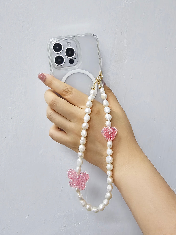 Freshwater Pearls With Candy Style Pink Butterfly Phone Strap PC050