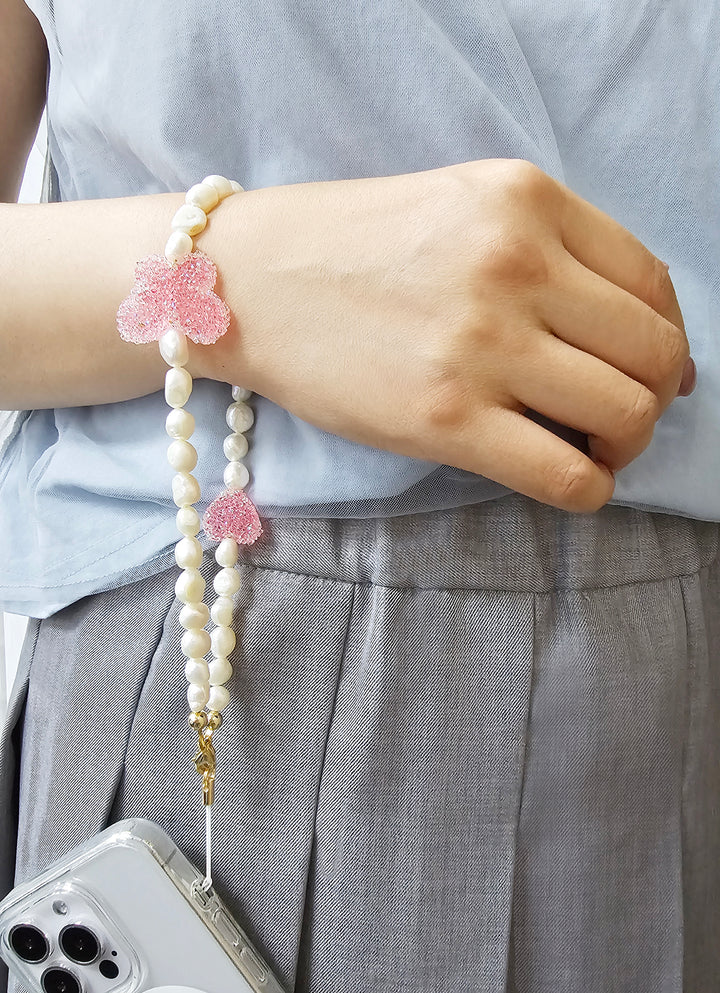 Freshwater Pearls With Candy Style Pink Butterfly Phone Strap PC050
