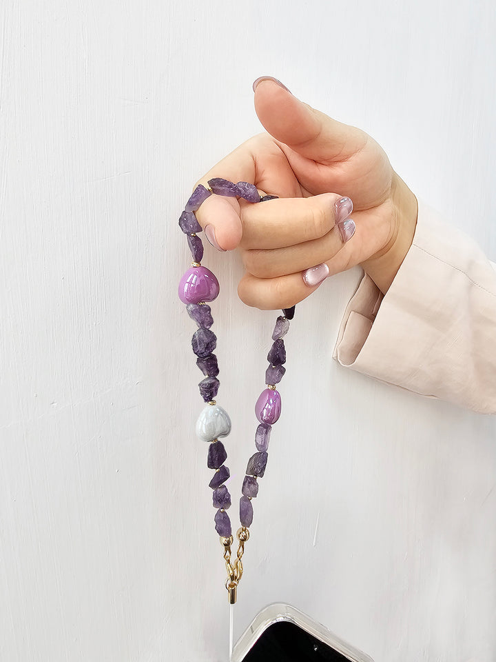 Irregular Amethyst With Hearts Gemstone Phone Strap PC059