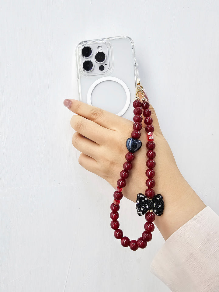 Red Bamboo Coral With Rhinestone Butterfly Knot Phone Strap PC071