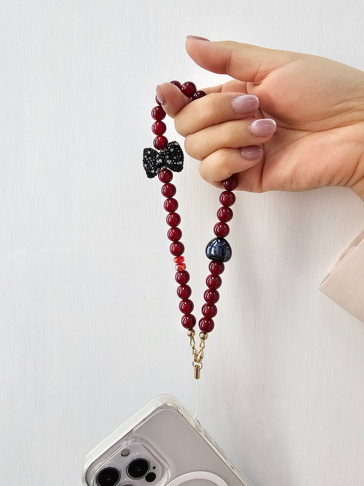 Red Bamboo Coral With Rhinestone Butterfly Knot Phone Strap PC071