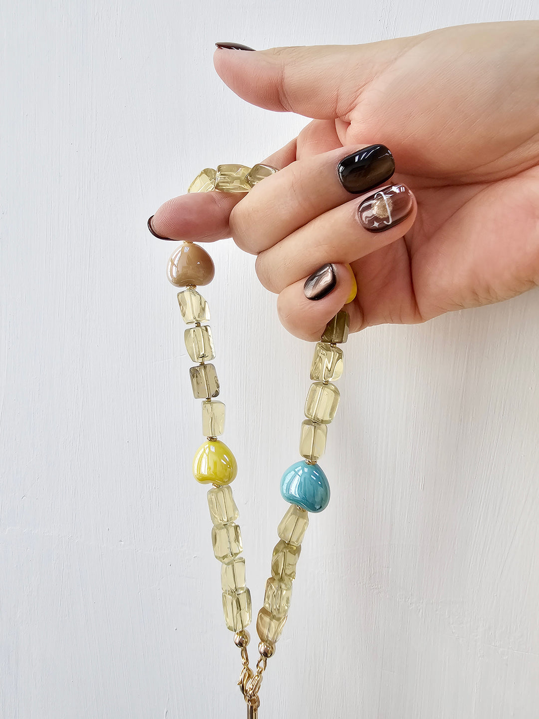 Faceted Citrine With Colorful Hearts Gemstone Phone Strap PC044