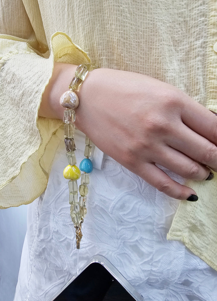 Faceted Citrine With Colorful Hearts Gemstone Phone Strap PC044