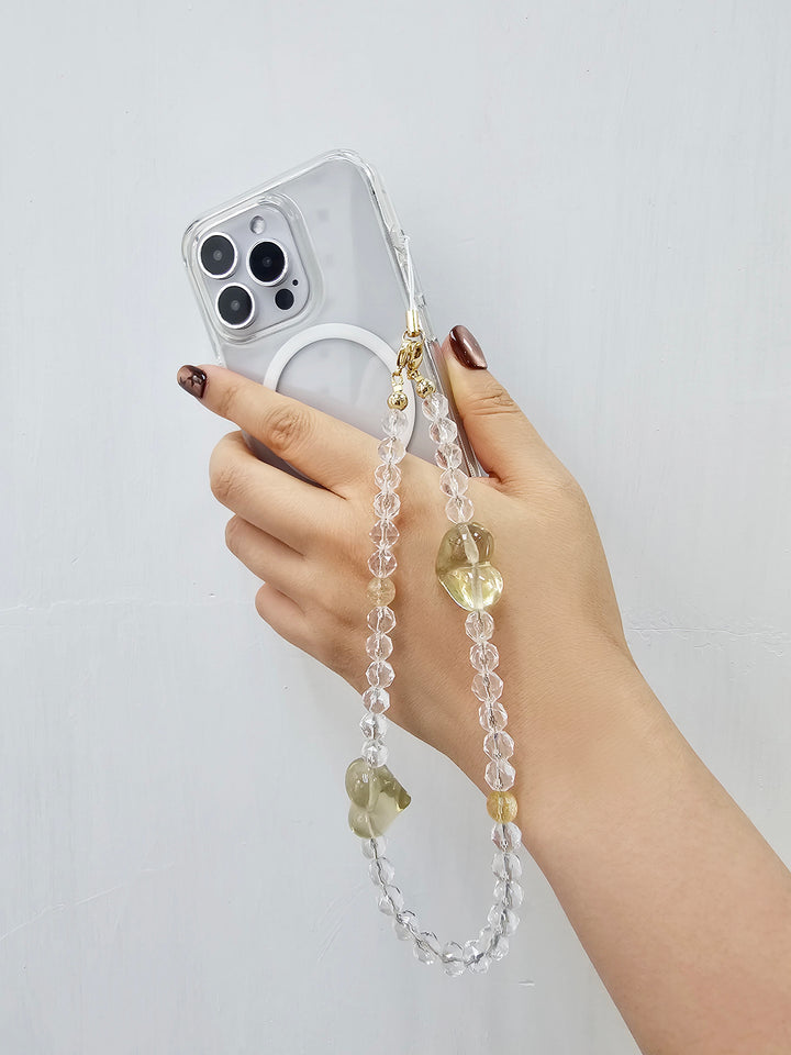 White Quartz With Heart Citrine Gemstone Phone Strap PC042