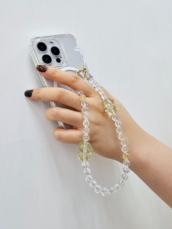 White Quartz With Heart Citrine Gemstone Phone Strap PC042