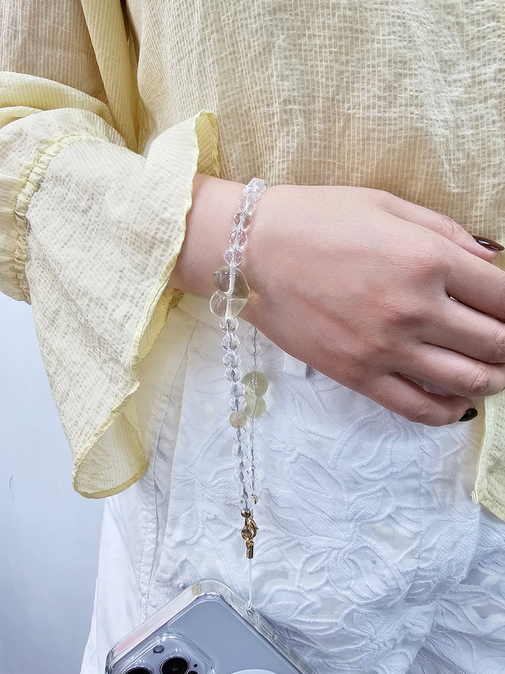 White Quartz With Heart Citrine Gemstone Phone Strap PC042