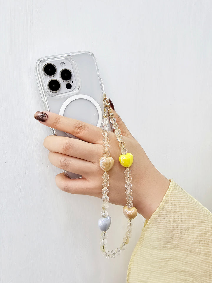Citrine With Colorful Ceramic Hearts Gemstone Phone Strap PC043