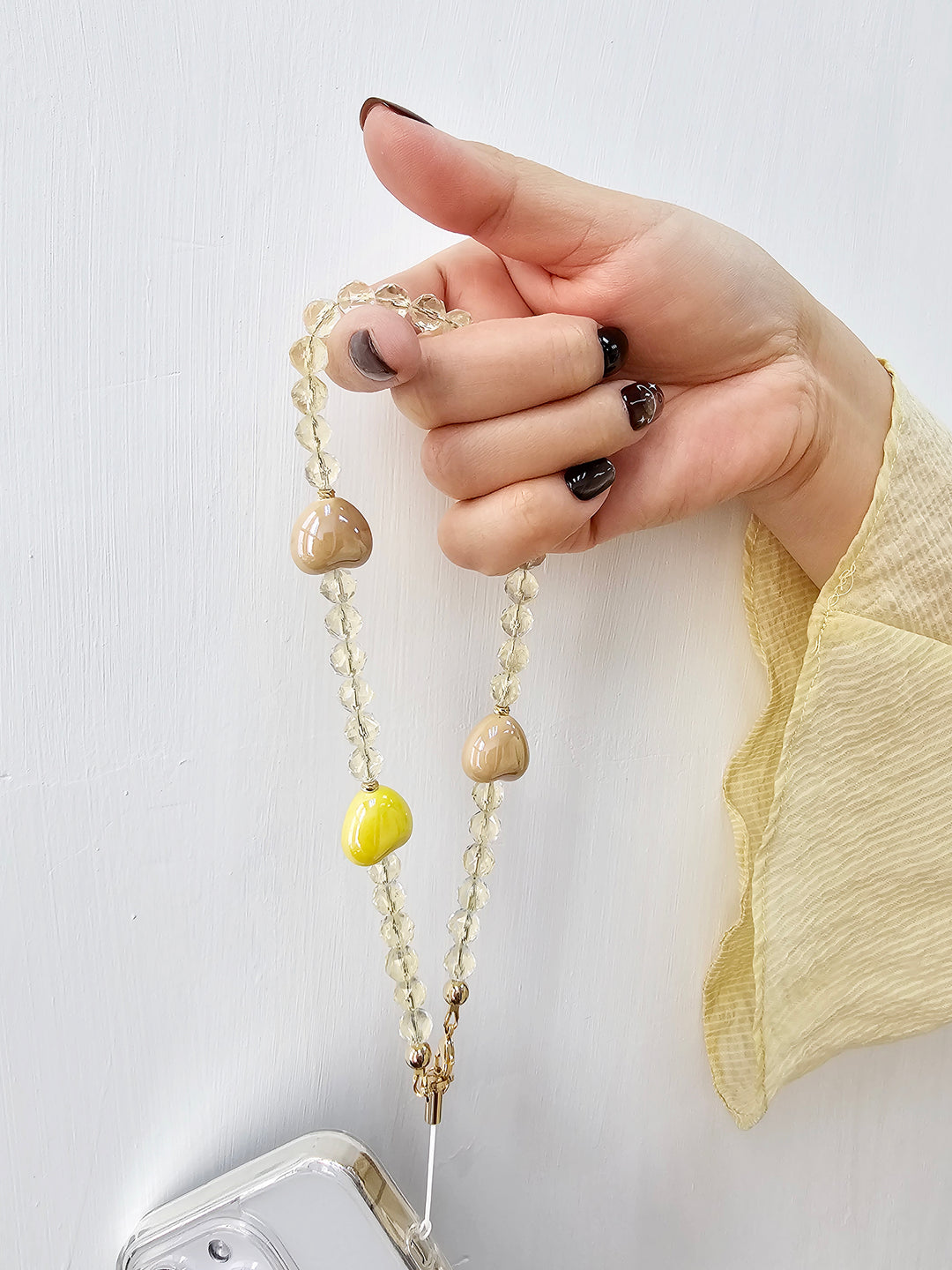 Citrine With Colorful Ceramic Hearts Gemstone Phone Strap PC043