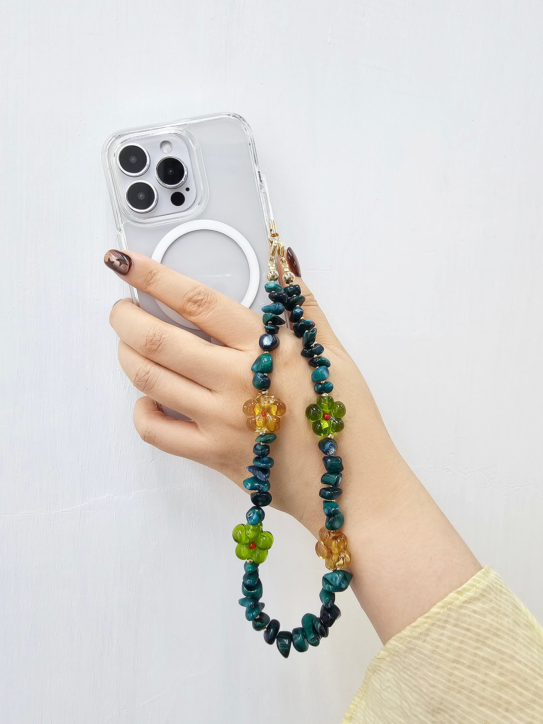 Green Bamboo Coral With Flowers Artistic Phone Strap PC067