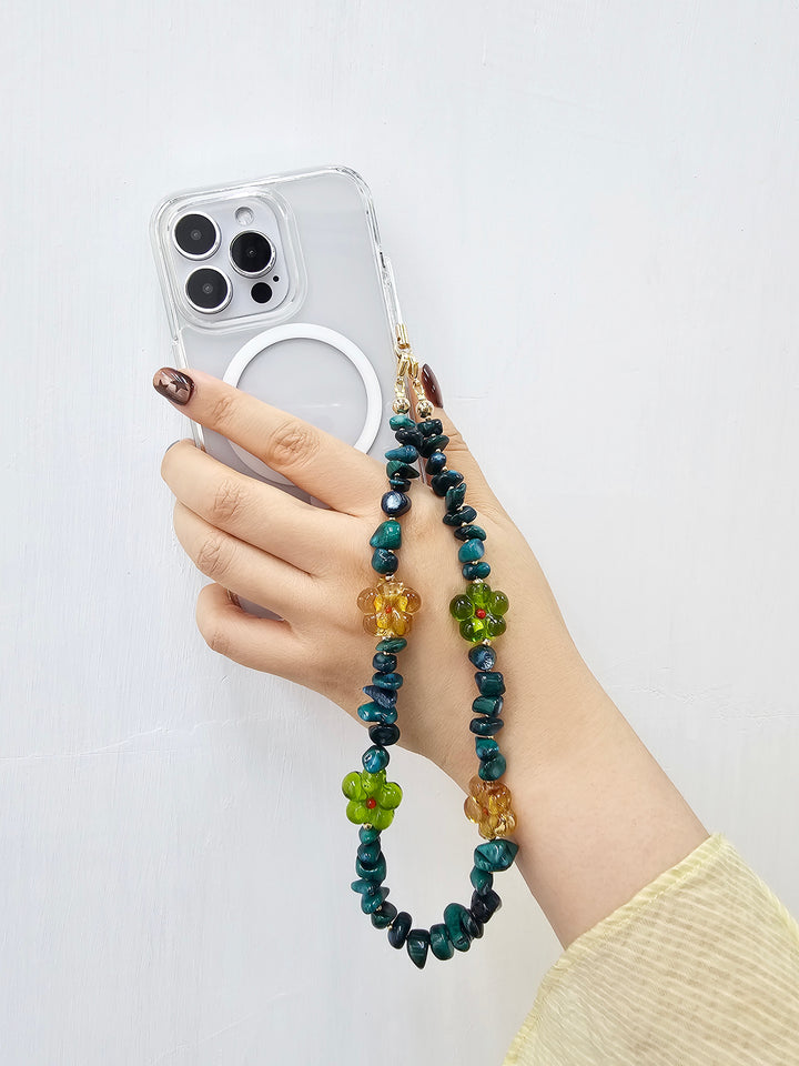 Green Bamboo Coral With Flowers Artistic Phone Strap PC067