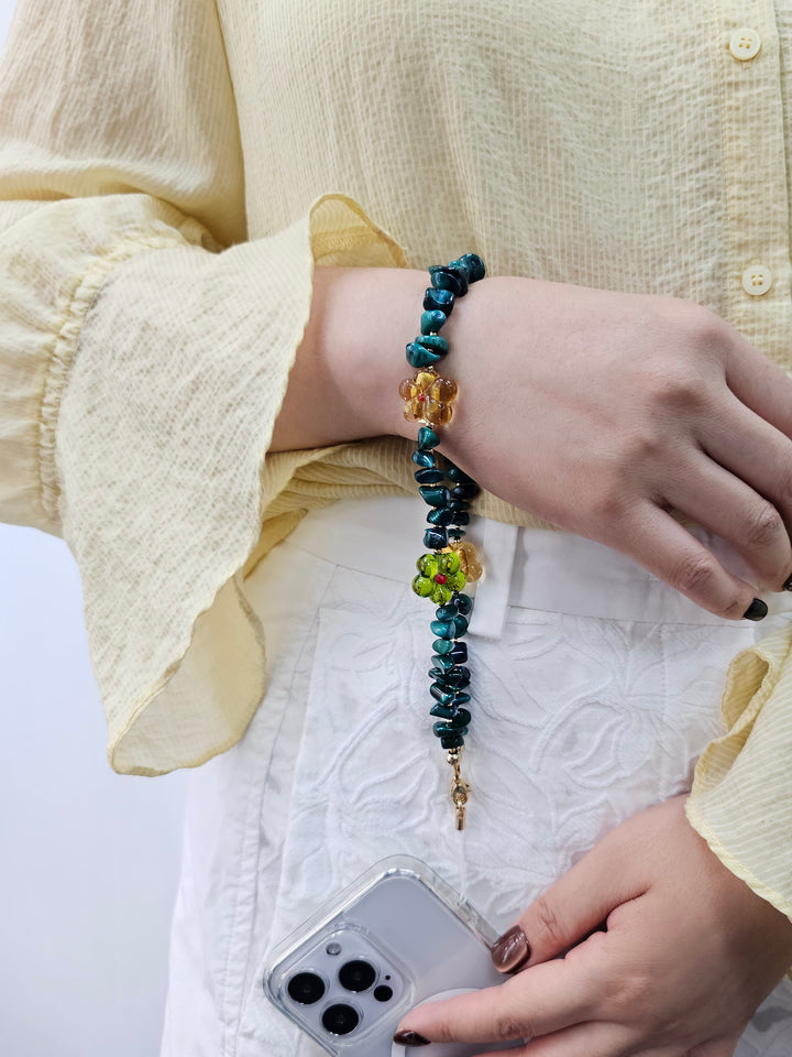 Green Bamboo Coral With Flowers Artistic Phone Strap PC067