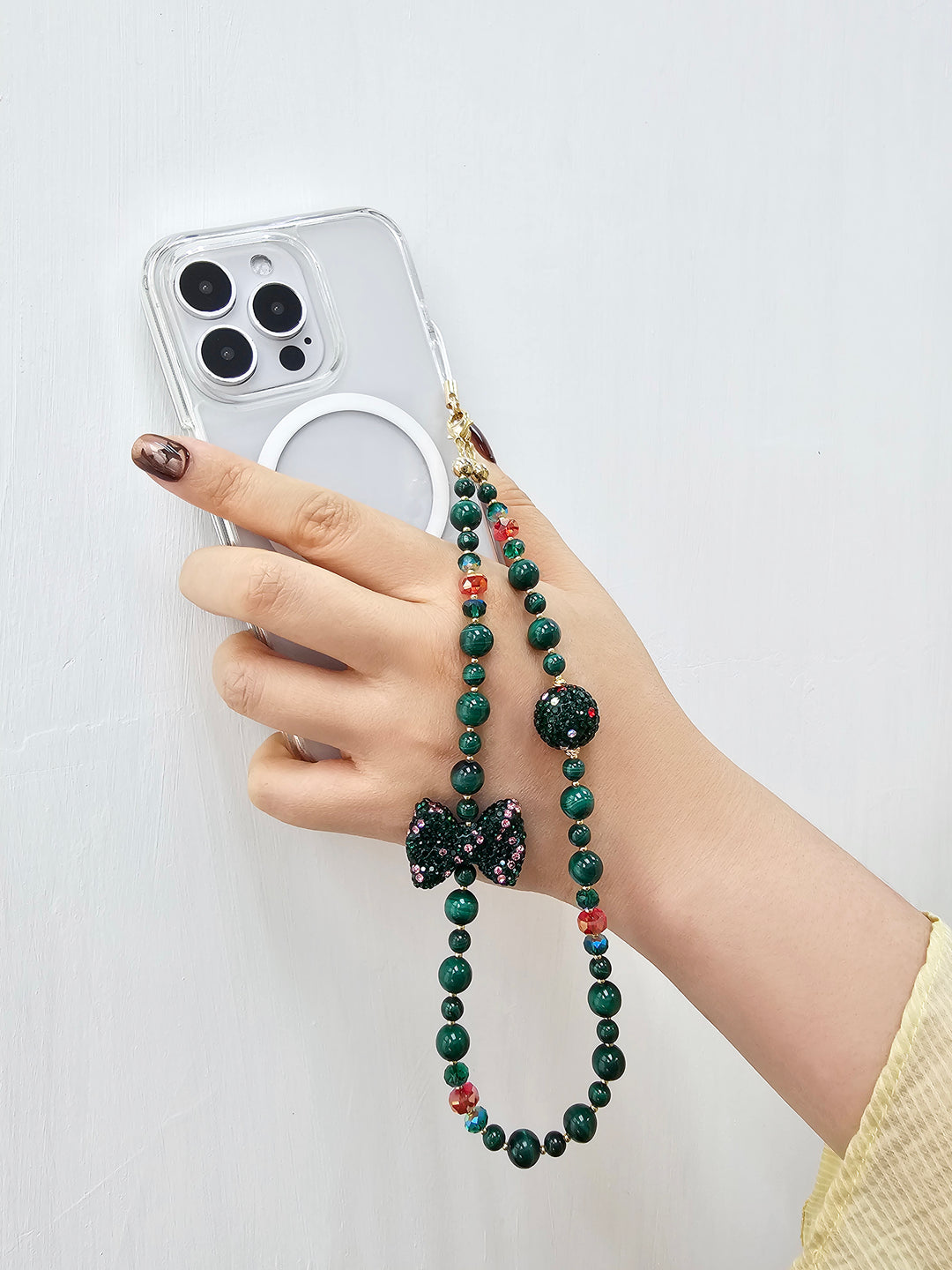 Malachite With Rhinestone Butterfly Knot Phone Strap PC068