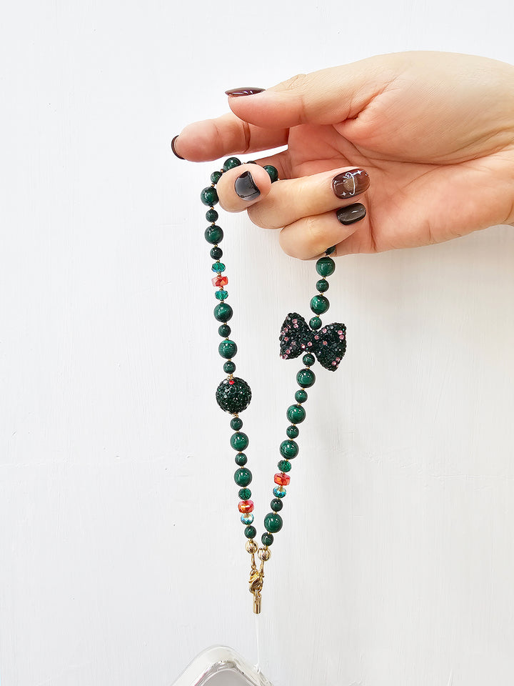 Malachite With Rhinestone Butterfly Knot Phone Strap PC068