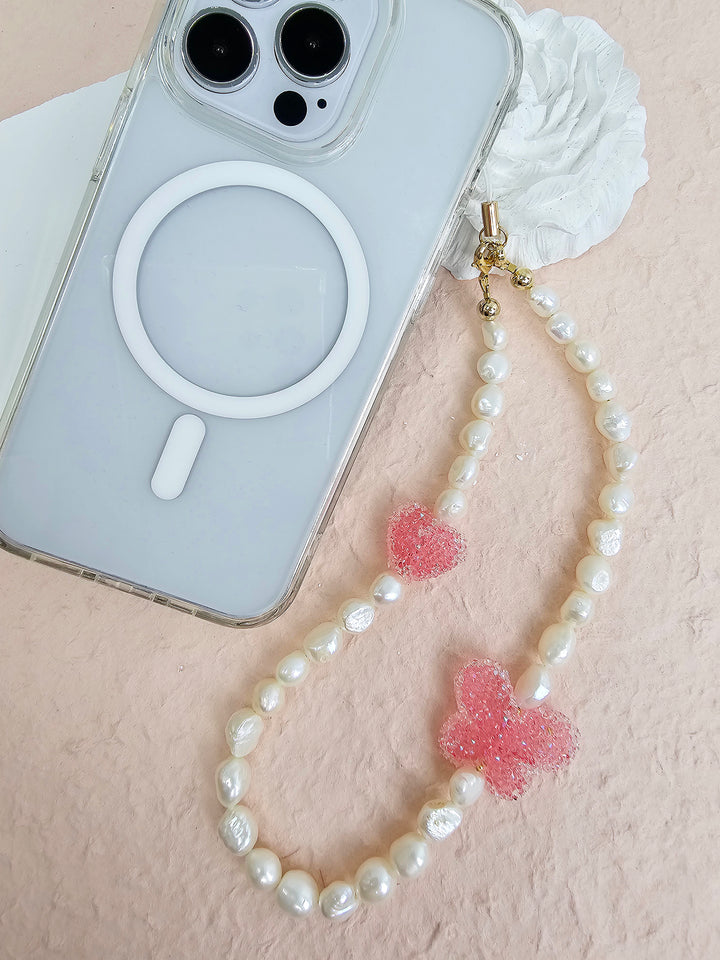 Freshwater Pearls With Candy Style Pink Butterfly Phone Strap PC050