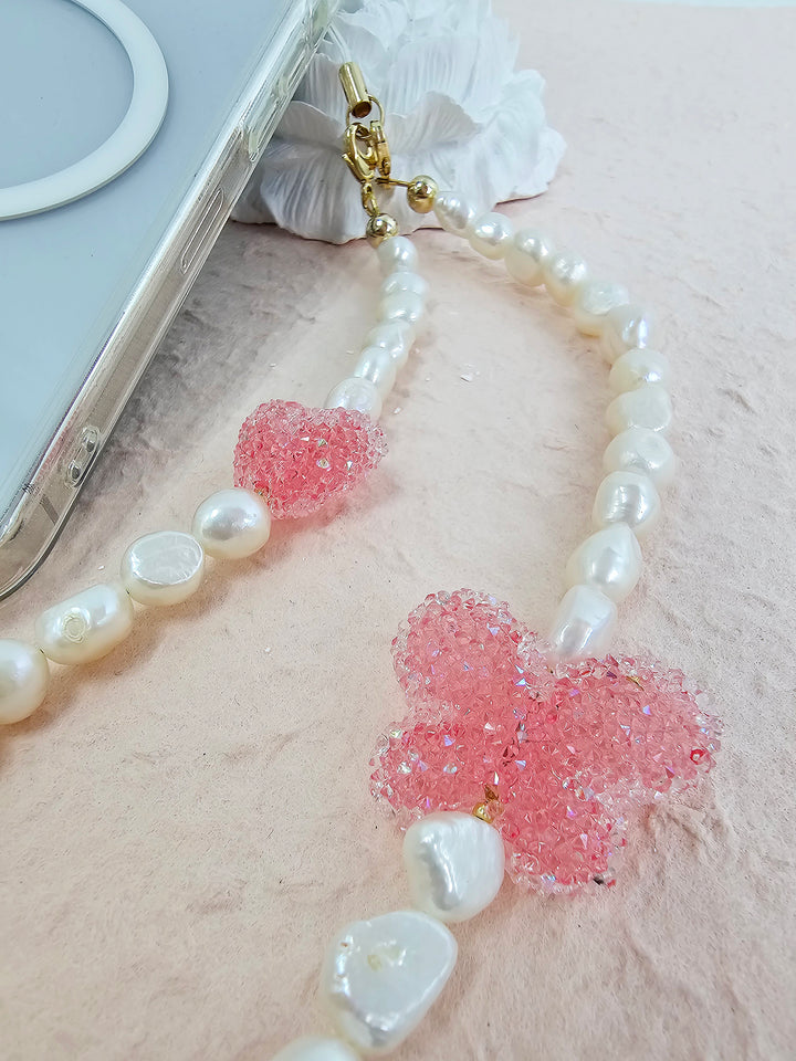 Freshwater Pearls With Candy Style Pink Butterfly Phone Strap PC050