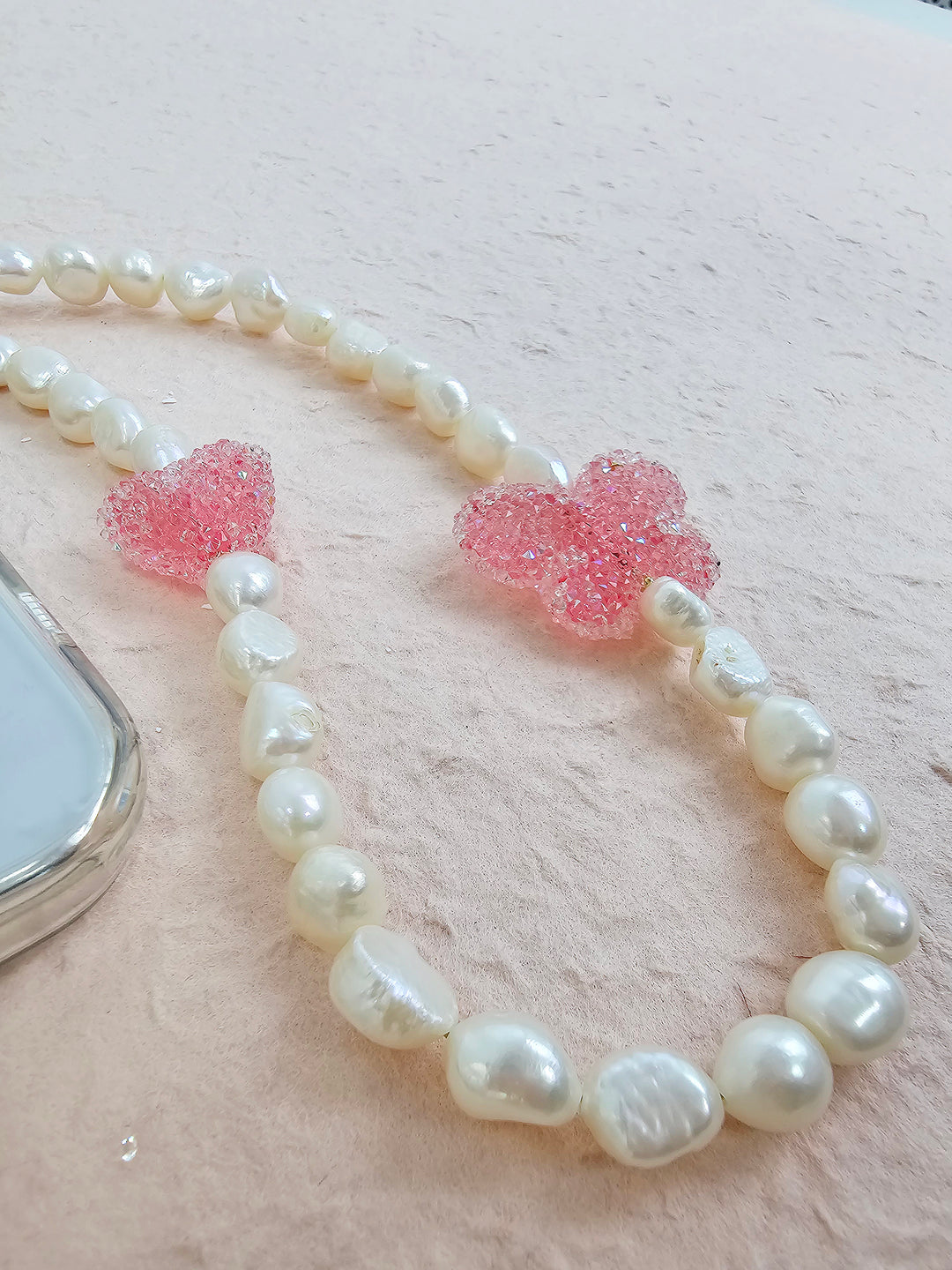 Freshwater Pearls With Candy Style Pink Butterfly Phone Strap PC050