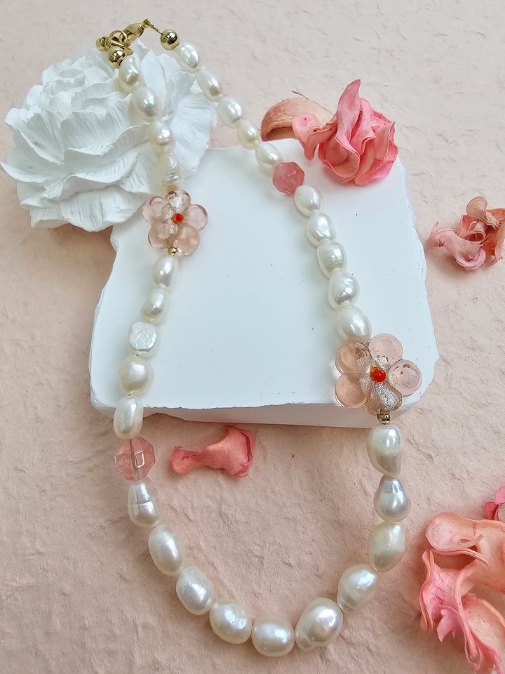 Freshwater Pearls With Pink Flowers Lovely Phone Strap PC052