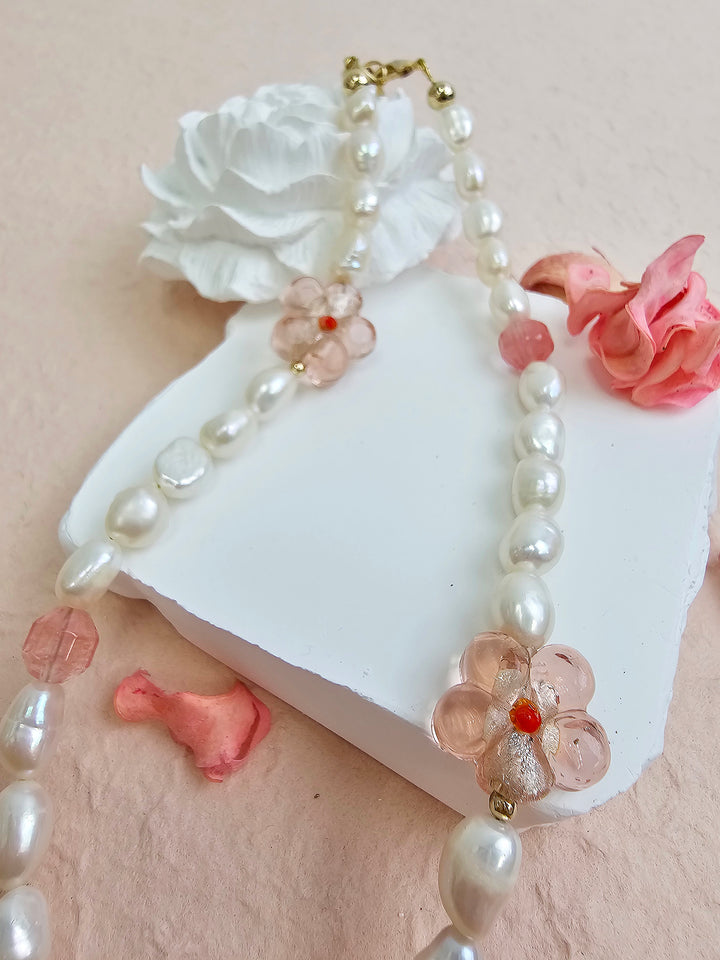 Freshwater Pearls With Pink Flowers Lovely Phone Strap PC052