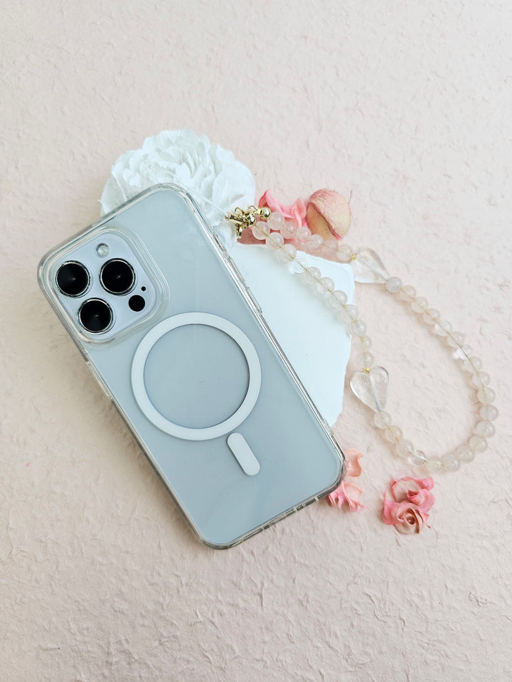 Rose Quartz With White Quartz Hearts Gemstone Phone Strap PC054