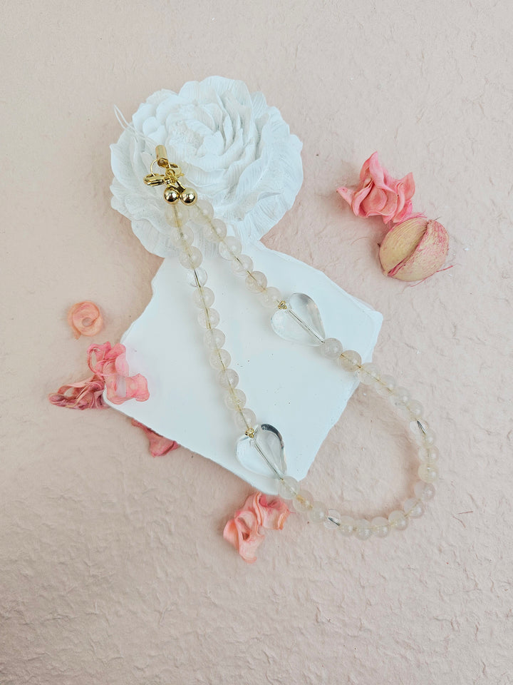 Rose Quartz With White Quartz Hearts Gemstone Phone Strap PC054