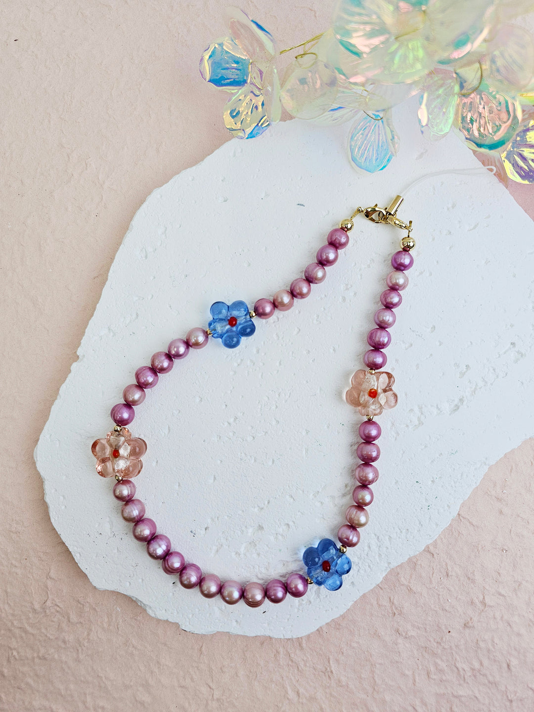 Pink Freshwater Pearls With Flowers Lovely Phone Strap PC056