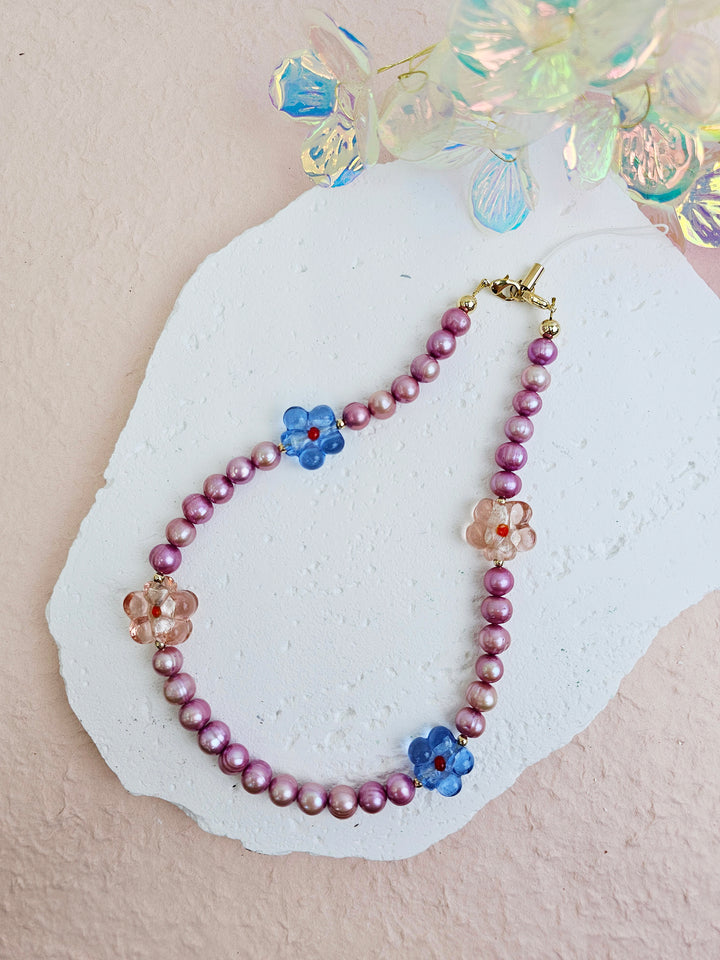 Pink Freshwater Pearls With Flowers Lovely Phone Strap PC056