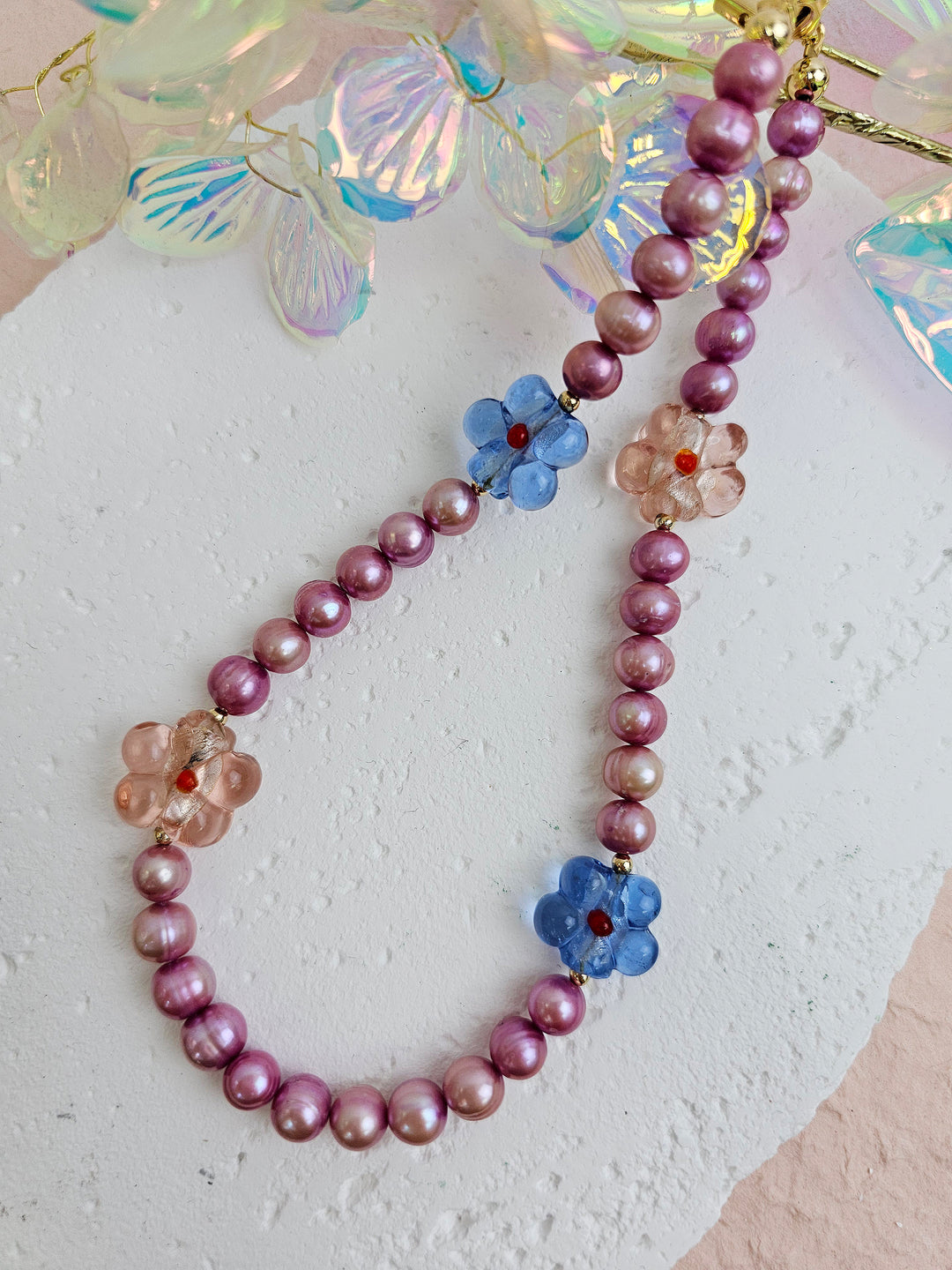 Pink Freshwater Pearls With Flowers Lovely Phone Strap PC056