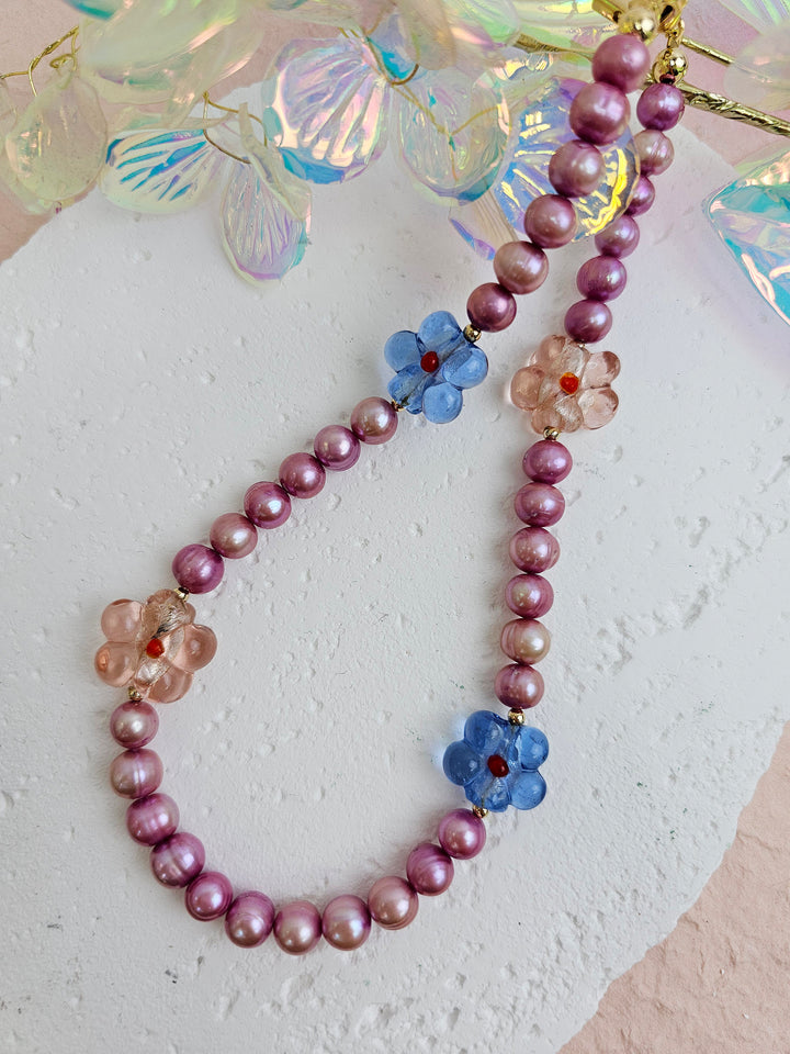 Pink Freshwater Pearls With Flowers Lovely Phone Strap PC056