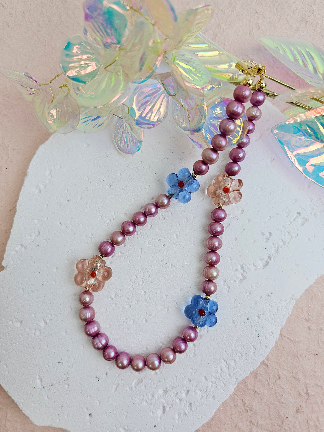 Pink Freshwater Pearls With Flowers Lovely Phone Strap PC056