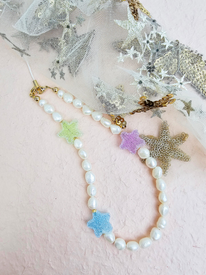 Playful Freshwater Pearls With Colorful Stars Phone Strap PC053