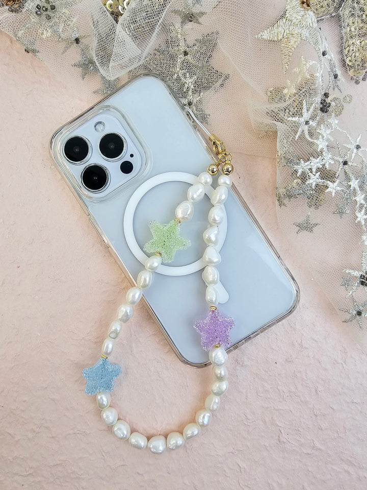 Playful Freshwater Pearls With Colorful Stars Phone Strap PC053