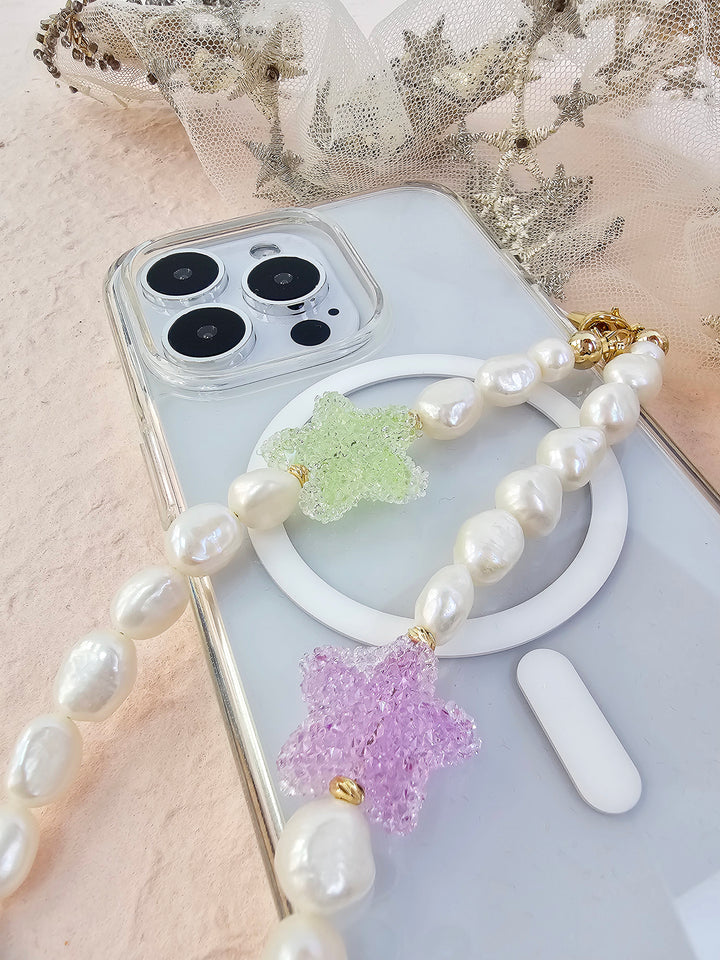 Playful Freshwater Pearls With Colorful Stars Phone Strap PC053