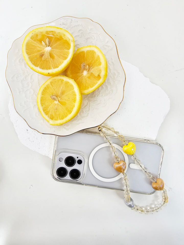 Citrine With Colorful Ceramic Hearts Gemstone Phone Strap PC043