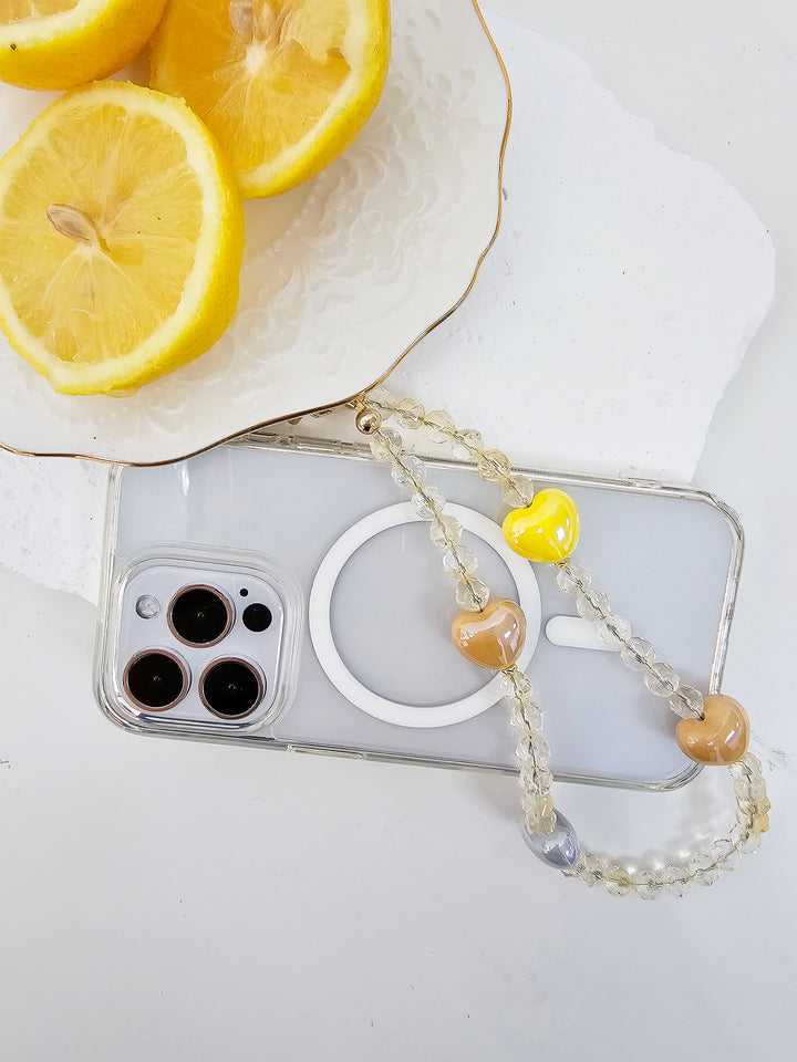 Citrine With Colorful Ceramic Hearts Gemstone Phone Strap PC043