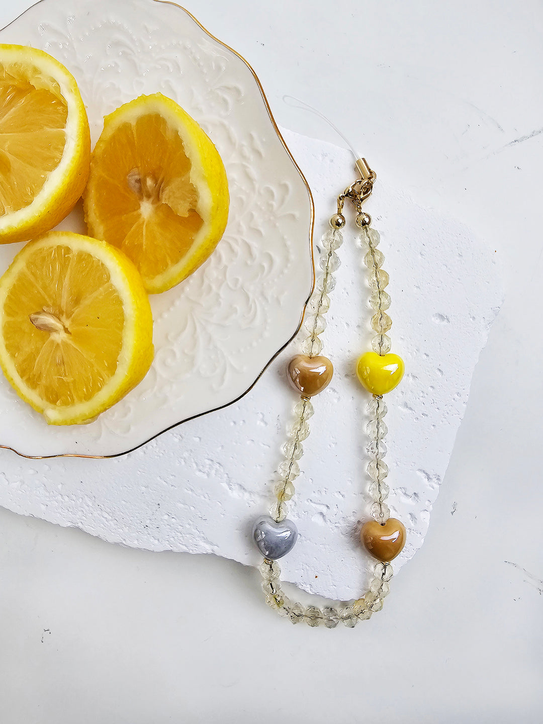 Citrine With Colorful Ceramic Hearts Gemstone Phone Strap PC043