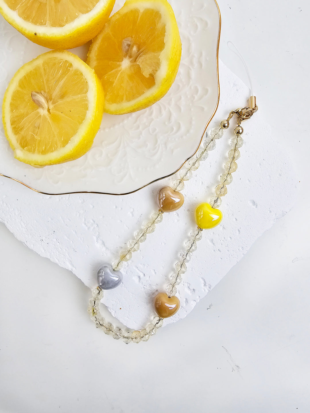 Citrine With Colorful Ceramic Hearts Gemstone Phone Strap PC043