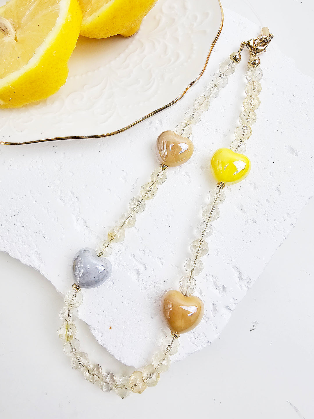 Citrine With Colorful Ceramic Hearts Gemstone Phone Strap PC043