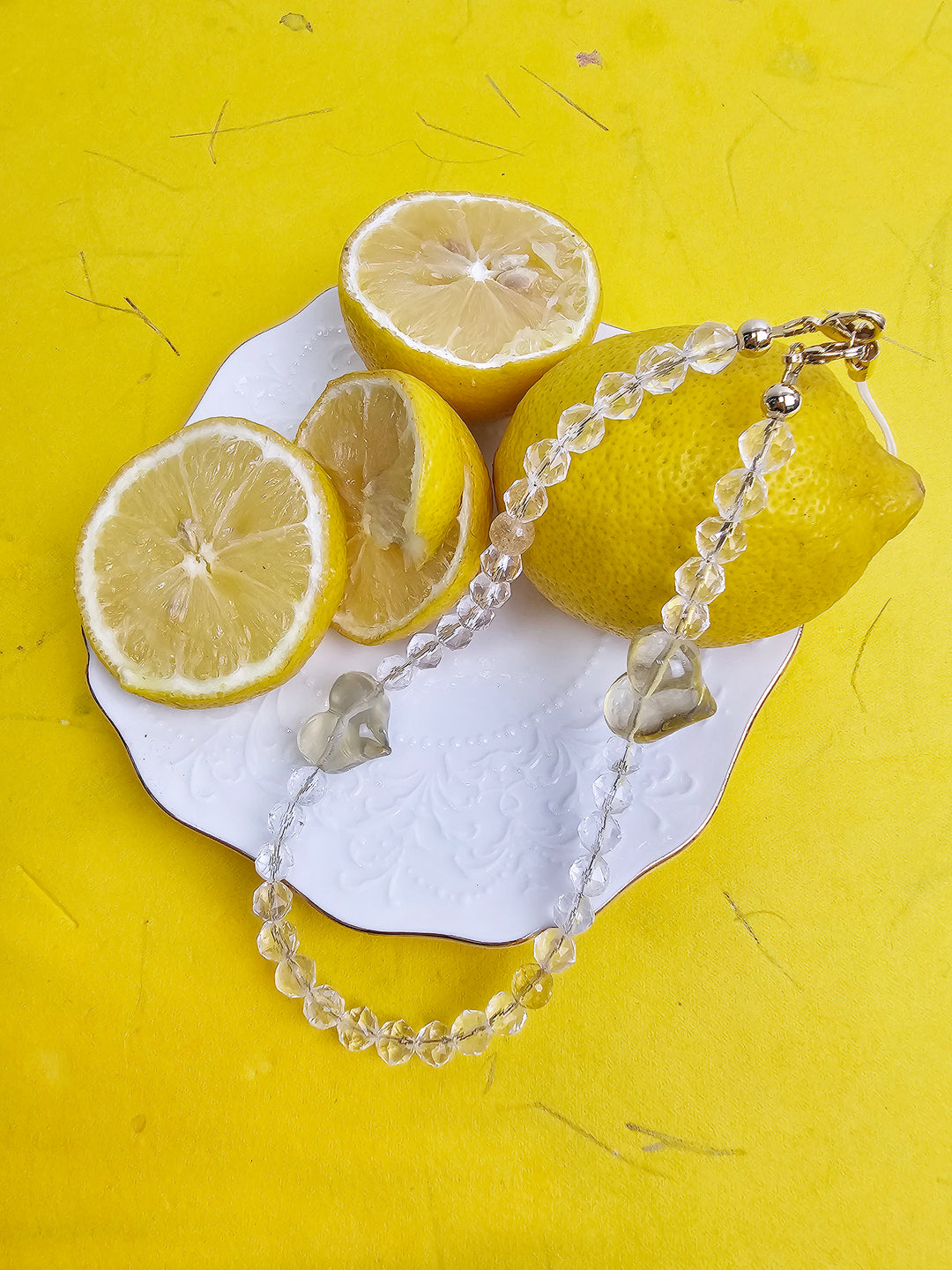 White Quartz With Heart Citrine Gemstone Phone Strap PC042