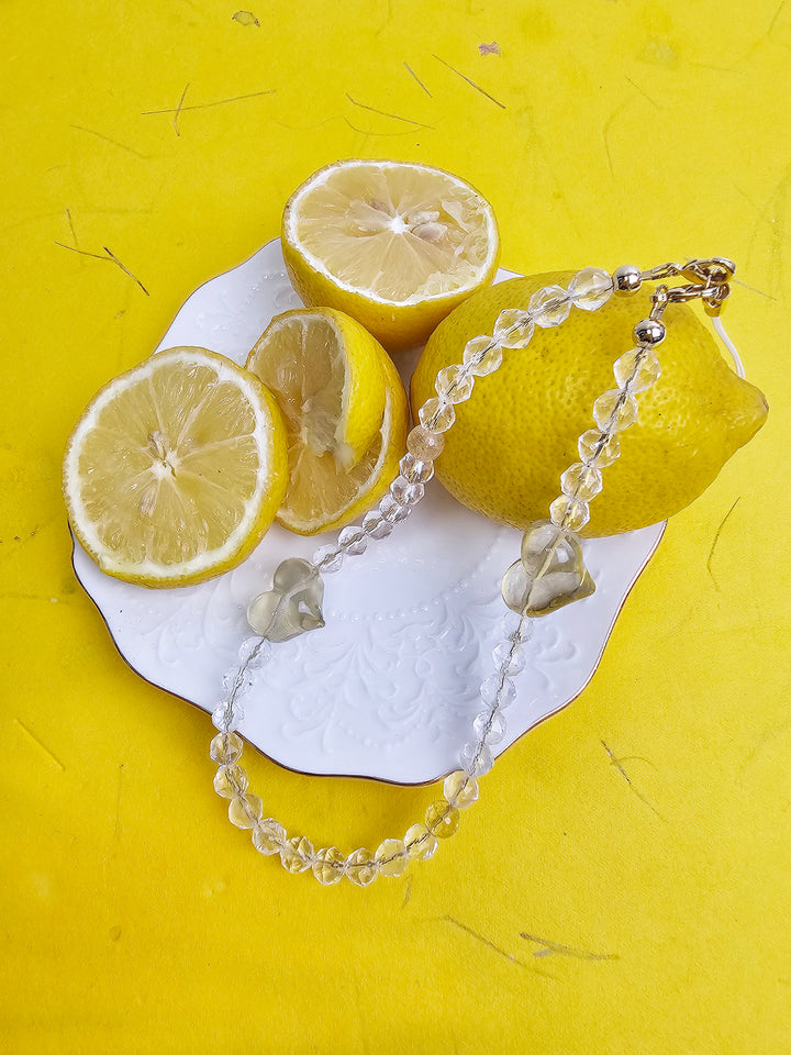 White Quartz With Heart Citrine Gemstone Phone Strap PC042