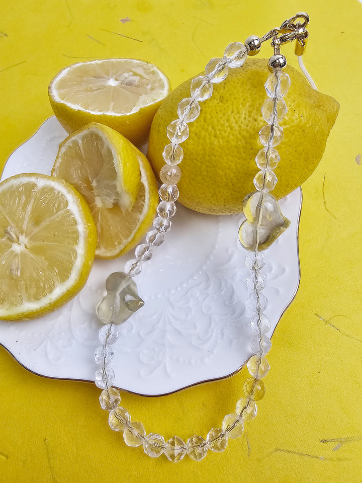 White Quartz With Heart Citrine Gemstone Phone Strap PC042