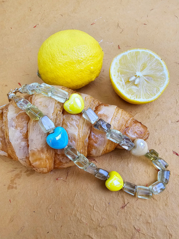Faceted Citrine With Colorful Hearts Gemstone Phone Strap PC044