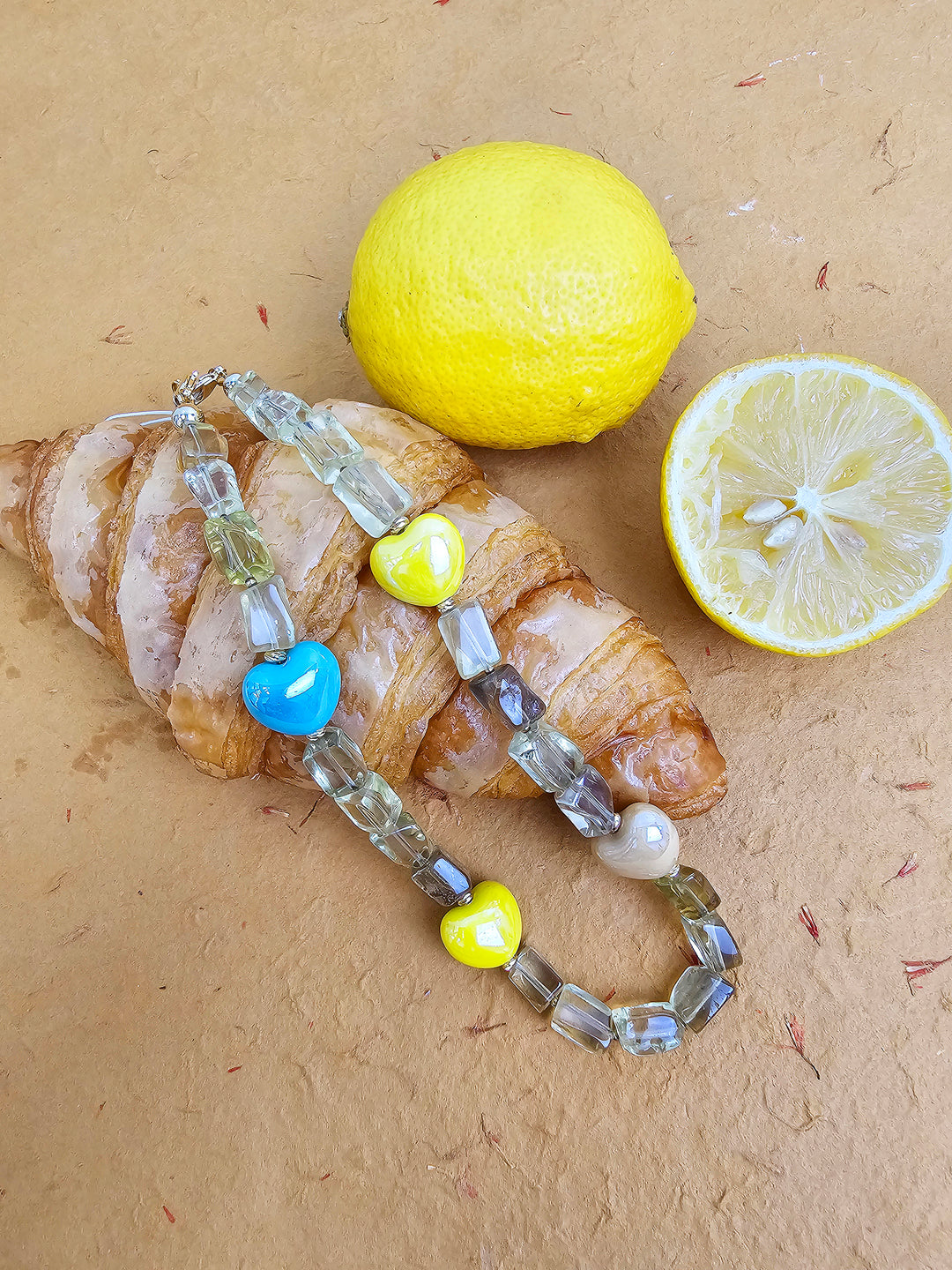 Faceted Citrine With Colorful Hearts Gemstone Phone Strap PC044