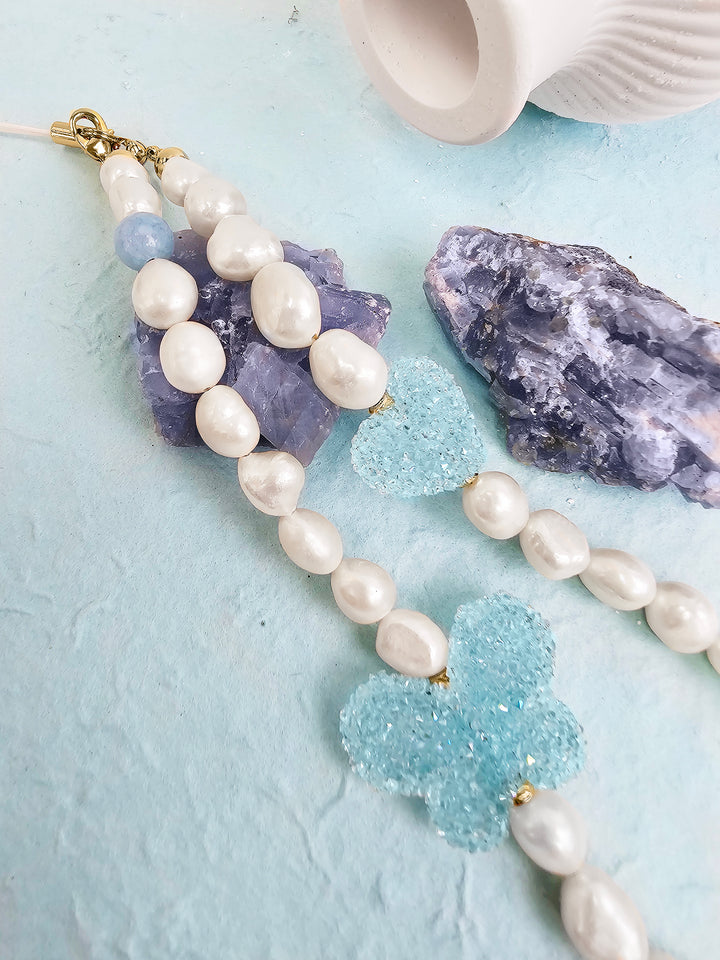 Freshwater Pearls With Blue Candy Style Butterfly Lovely Phone Strap PC051