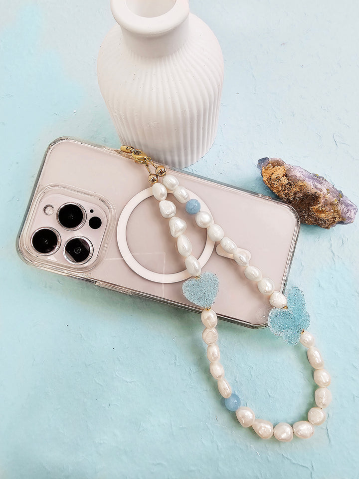 Freshwater Pearls With Blue Candy Style Butterfly Lovely Phone Strap PC051