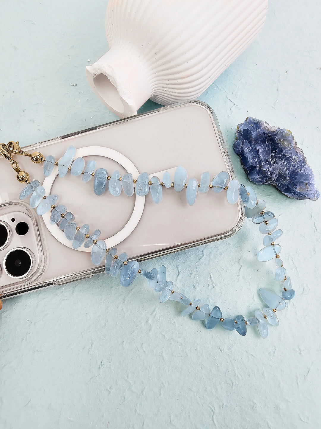 Natural Aquamarine Gemstone Phone Strap PC063
