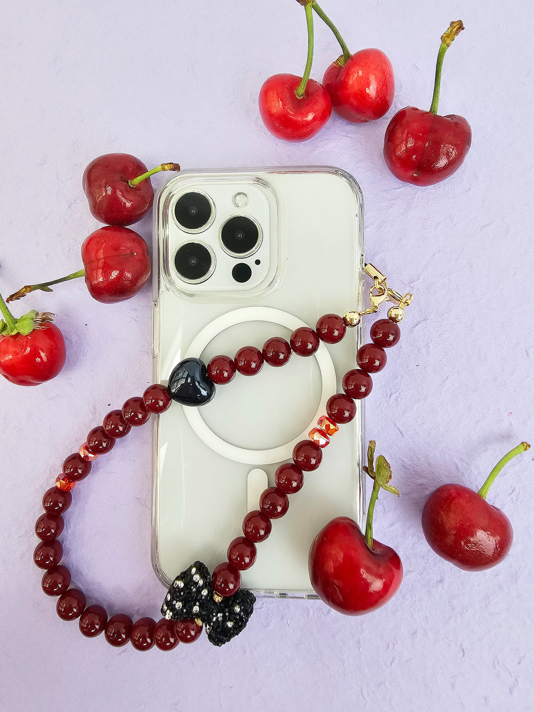 Red Bamboo Coral With Rhinestone Butterfly Knot Phone Strap PC071