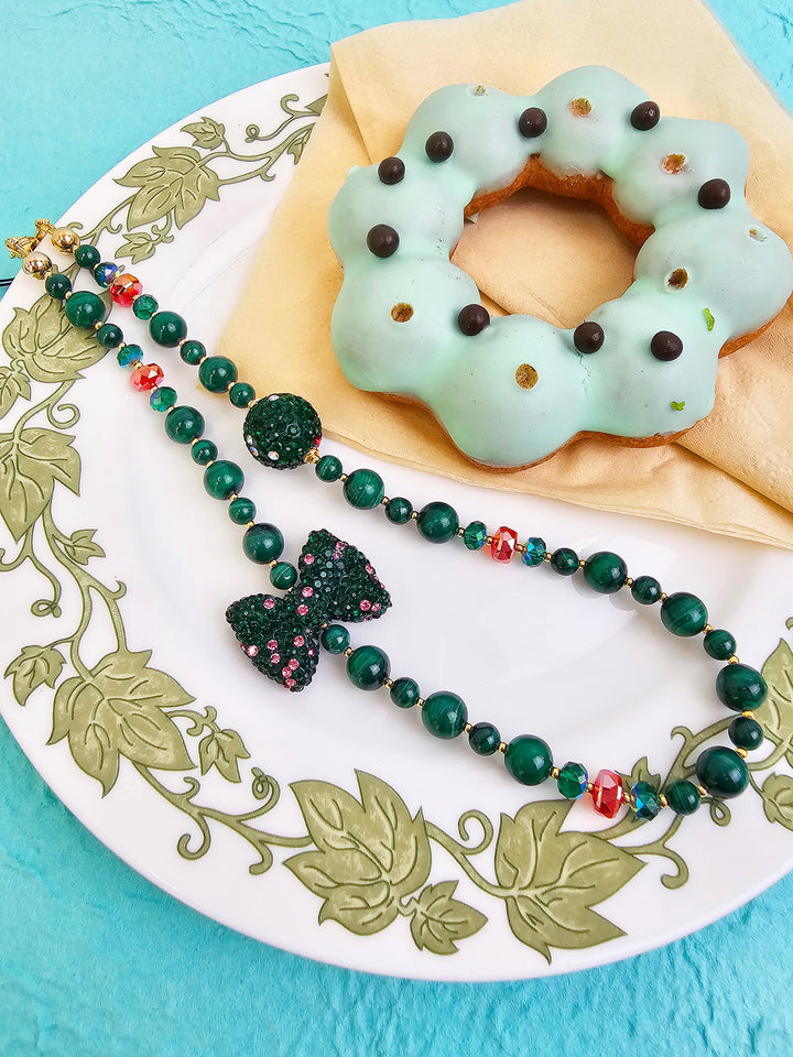 Malachite With Rhinestone Butterfly Knot Phone Strap PC068